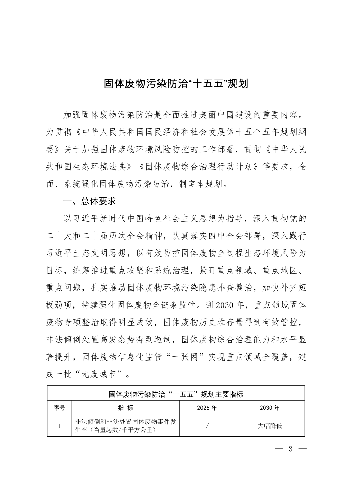 《固体废物污染防治“十五五”规划》 《固体废物污染防治“十五五”规划》
